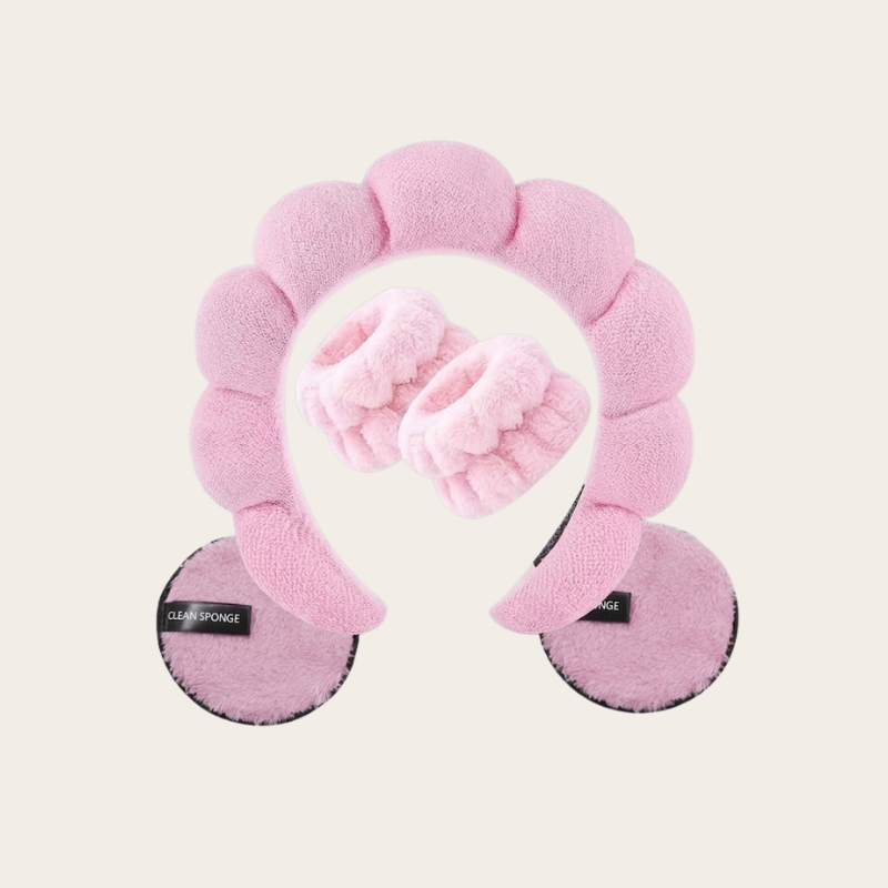 Kit de SkinCare - Diadema + Muñequeras + Esponja de limpieza