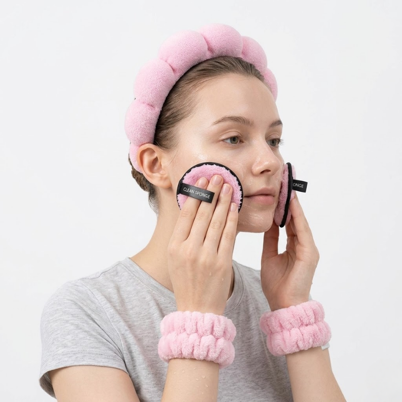 Kit de SkinCare - Diadema + Muñequeras + Esponja de limpieza