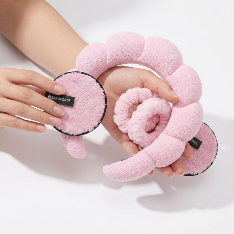 Kit de SkinCare - Diadema + Muñequeras + Esponja de limpieza