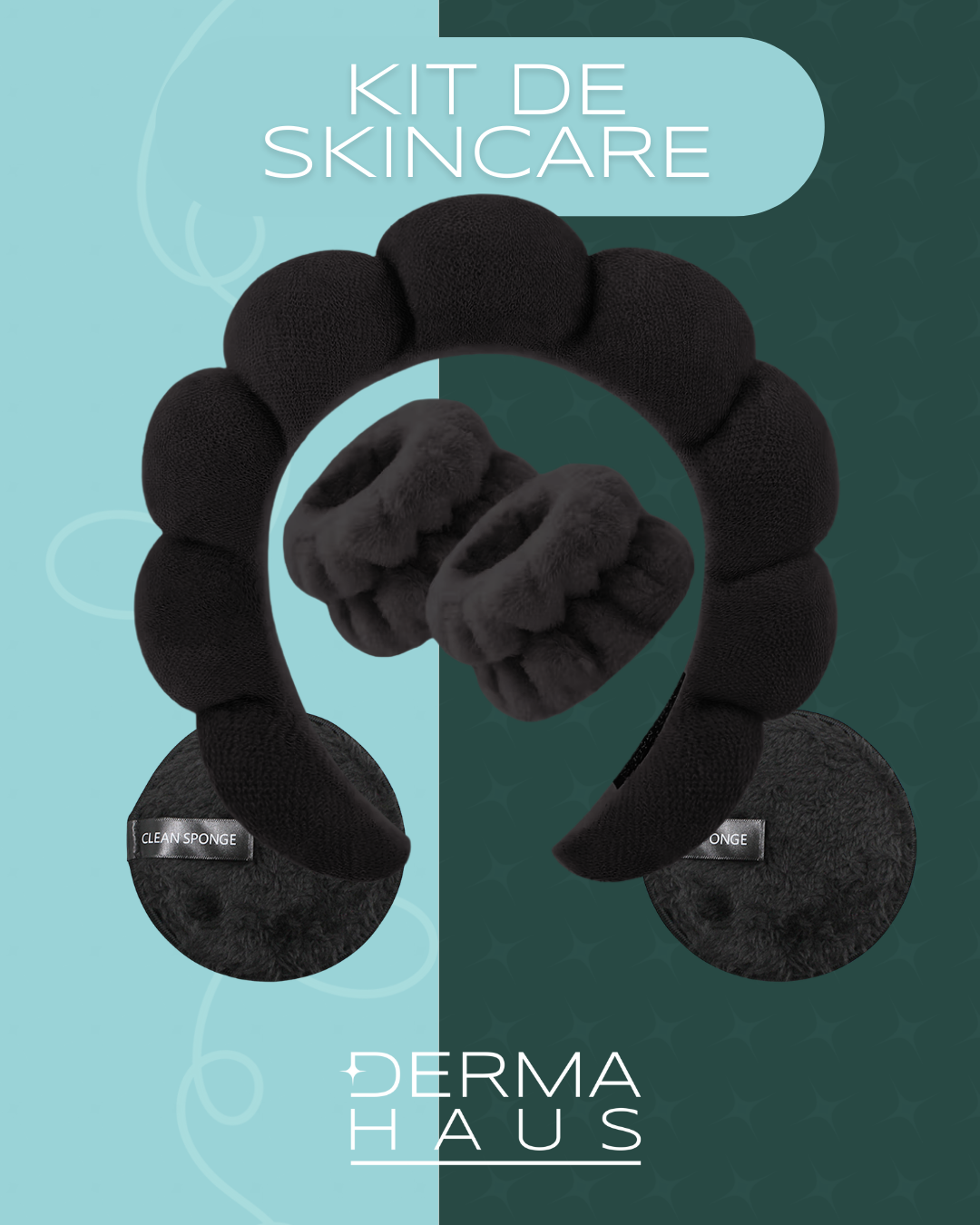 Kit de SkinCare –  Diadema + Muñequeras + Esponja de limpieza