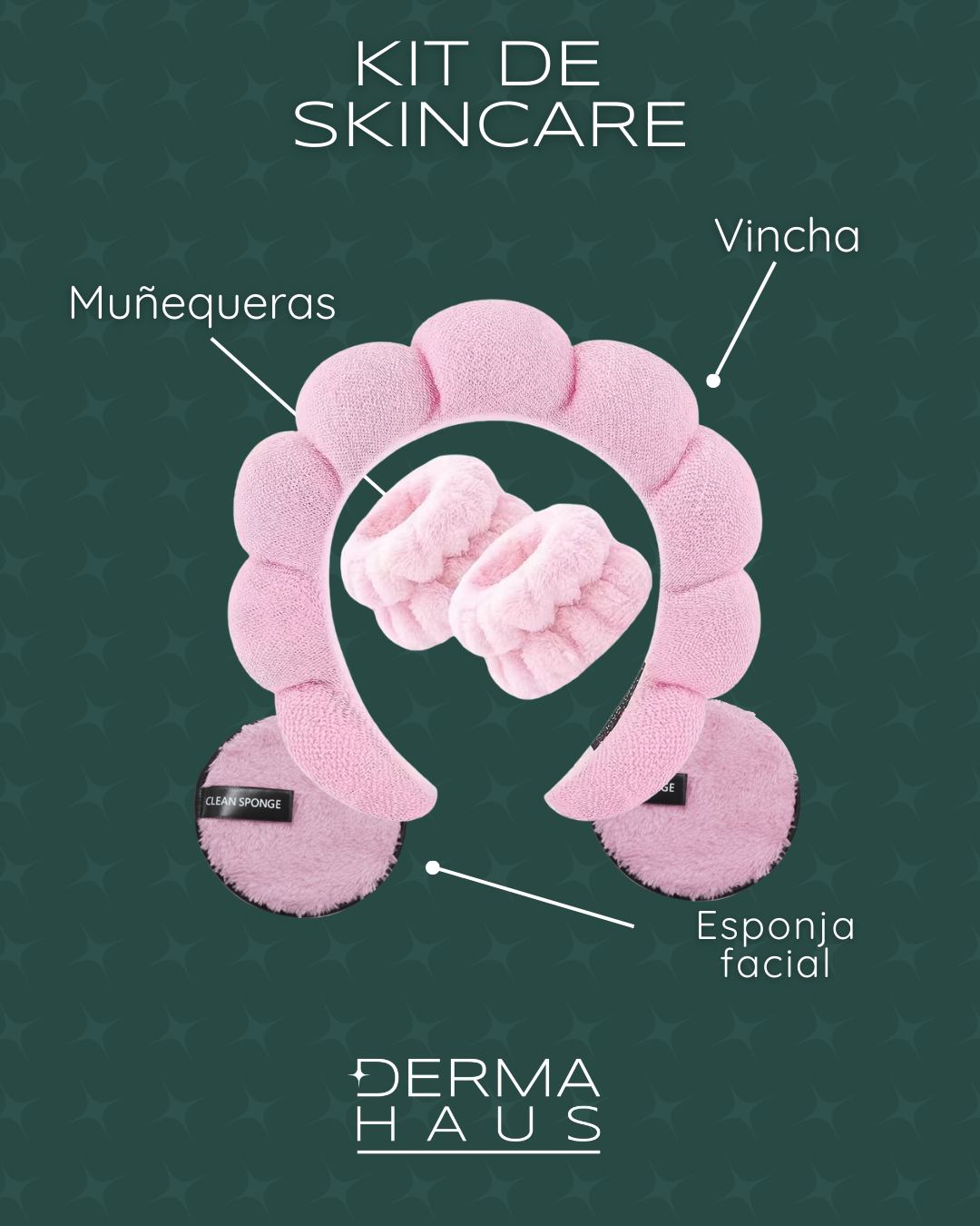 Kit de SkinCare –  Diadema + Muñequeras + Esponja de limpieza