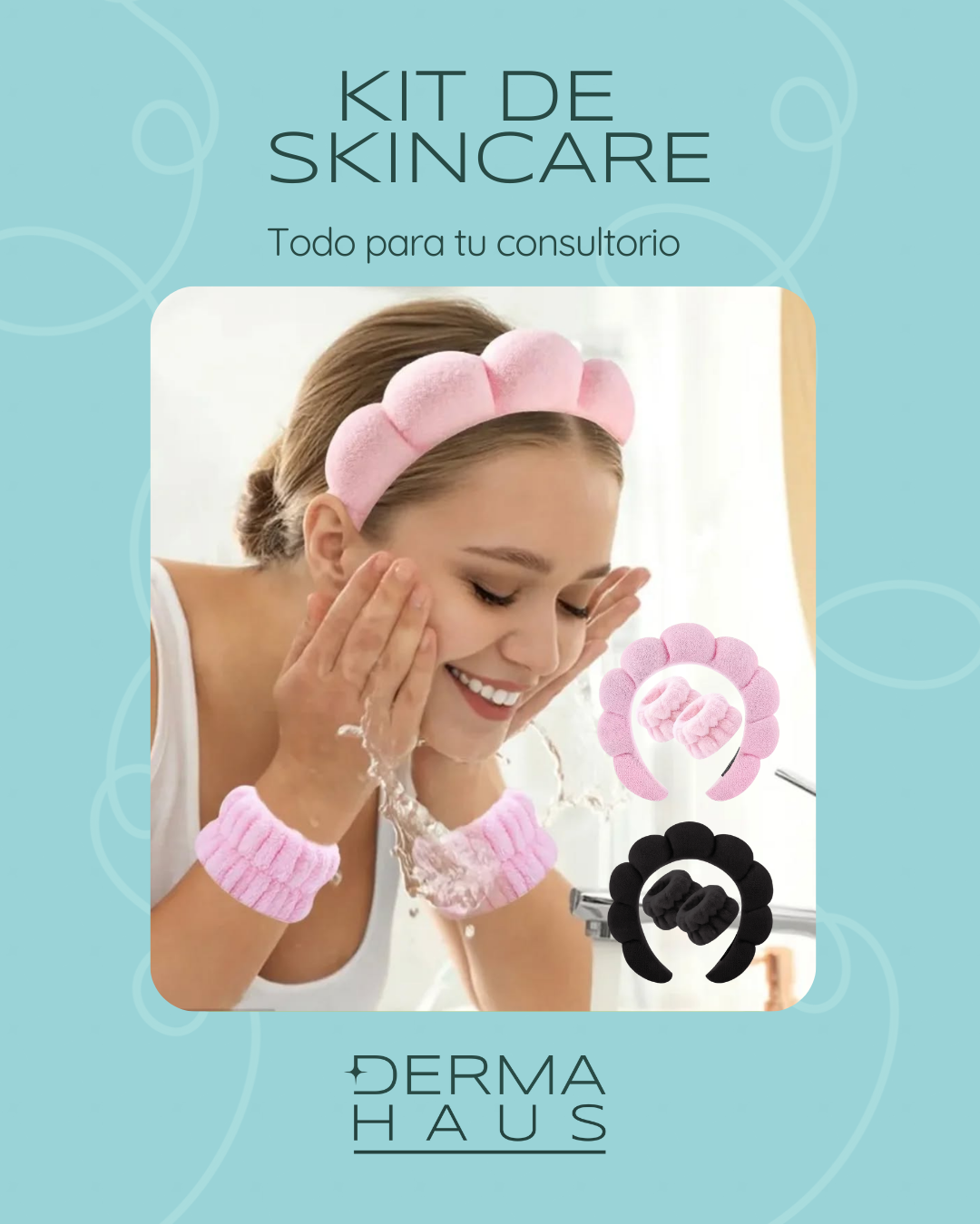 Kit de SkinCare –  Diadema + Muñequeras + Esponja de limpieza