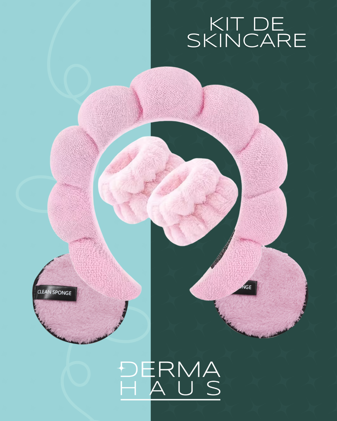 Kit de SkinCare –  Diadema + Muñequeras + Esponja de limpieza