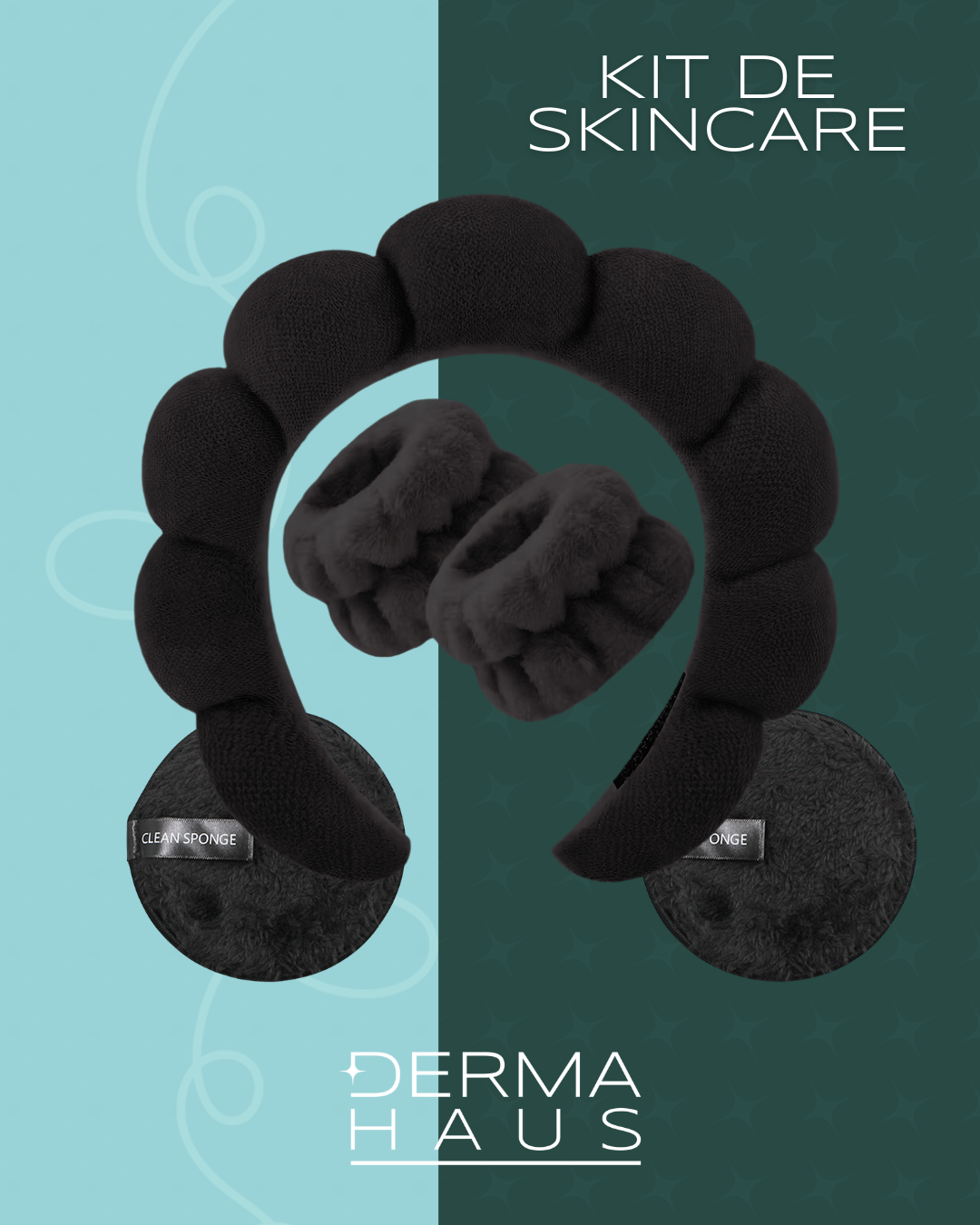 Kit de SkinCare –  Diadema + Muñequeras + Esponja de limpieza